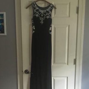 Black Dress with Pink Slit and Jeweled Back